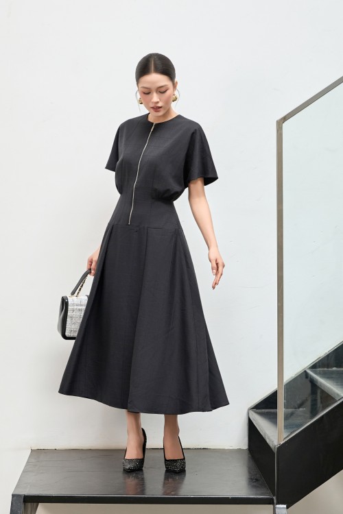 Sixdo Black Woven Flared Dress